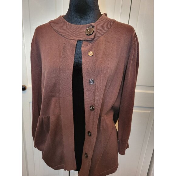 Chocolate Brown Westbound Knit BabyDoll Cardigan Puff Sleeve L Retro Twee y2k - Picture 1 of 9